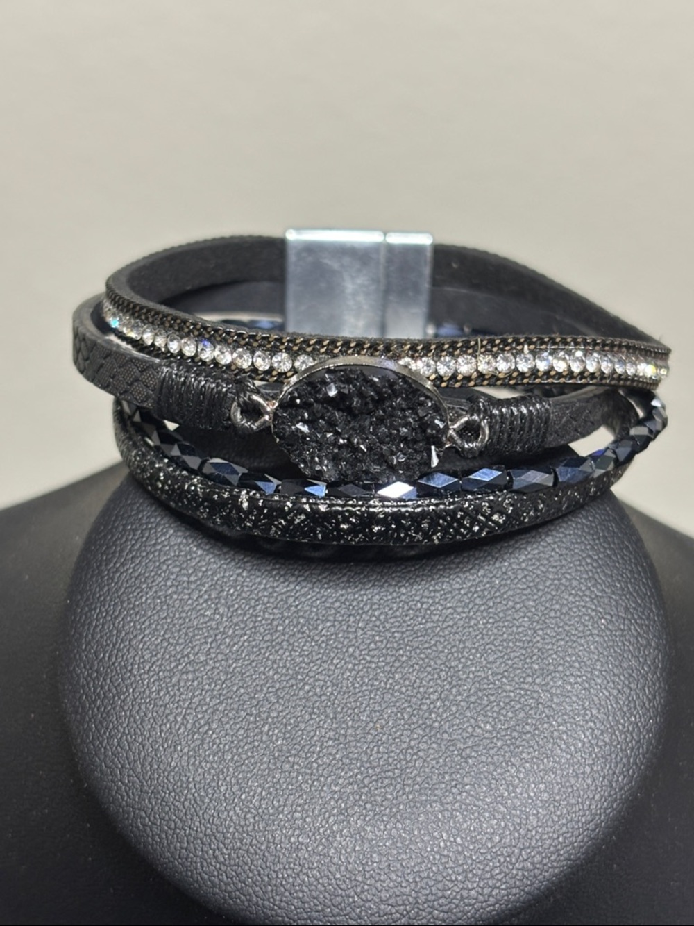 Druzy Rhinestone Multi Boho Festival Edgy Leather Wrap Bracelet